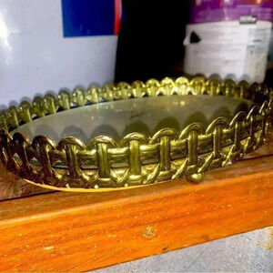 Vintage Oval Brass Gold Tone Filigree Mirror Vanity Tray Floral 16" Perfume​​